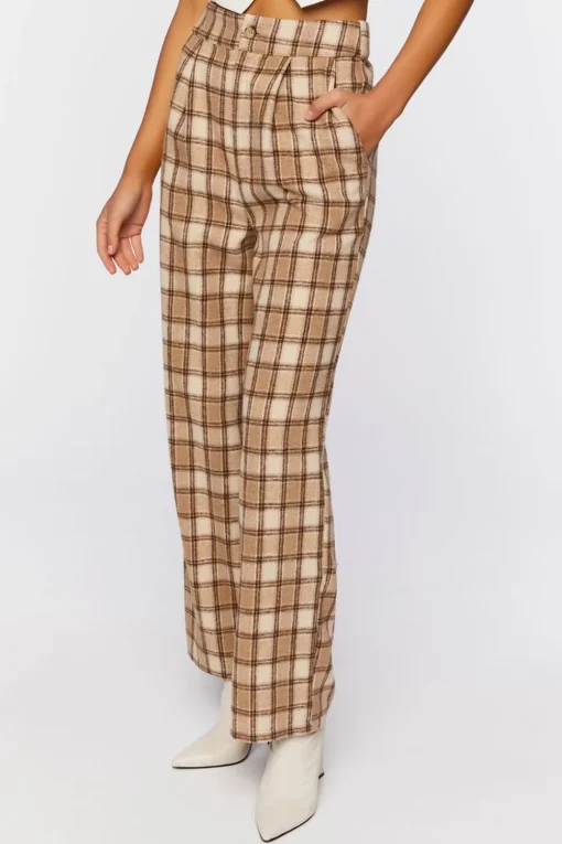 Plaid Straight-Leg Pants