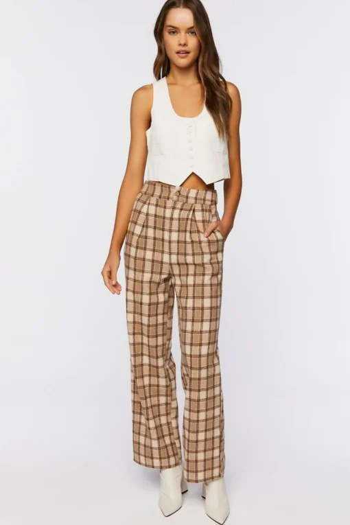 Plaid Straight-Leg Pants