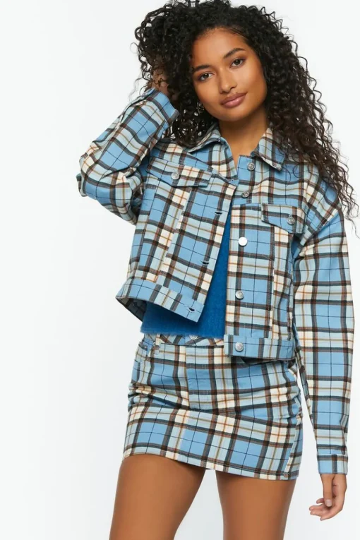 Plaid Trucker Jacket & Mini Skirt Set