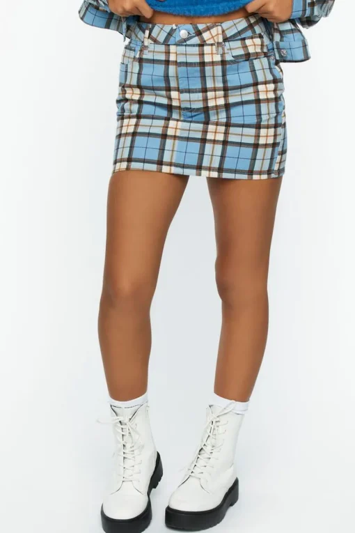 Plaid Trucker Jacket & Mini Skirt Set
