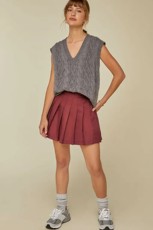 Pleated A-Line Mini Skirt