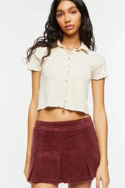 Pleated Corduroy Mini Skirt