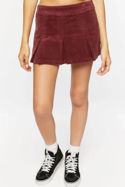Pleated Corduroy Mini Skirt