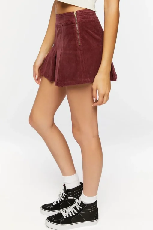 Pleated Corduroy Mini Skirt