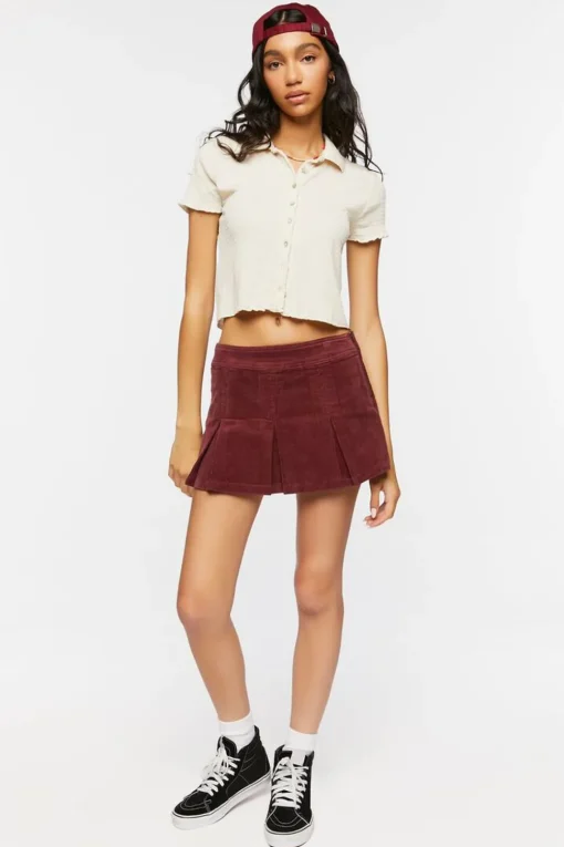 Pleated Corduroy Mini Skirt