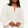 Pleated Peasant-Sleeve Top
