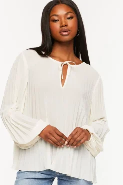 Pleated Peasant-Sleeve Top