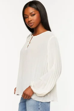 Pleated Peasant-Sleeve Top