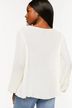 Pleated Peasant-Sleeve Top