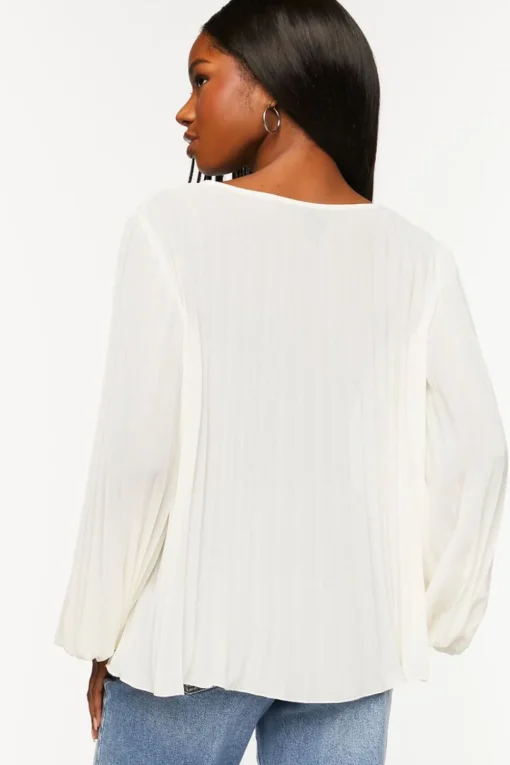 Pleated Peasant-Sleeve Top
