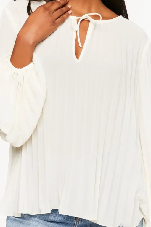 Pleated Peasant-Sleeve Top