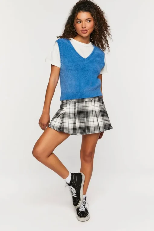 Pleated Plaid Mini Skirt