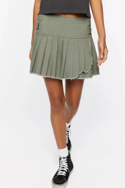 Pleated Raw-Hem Mini Skirt