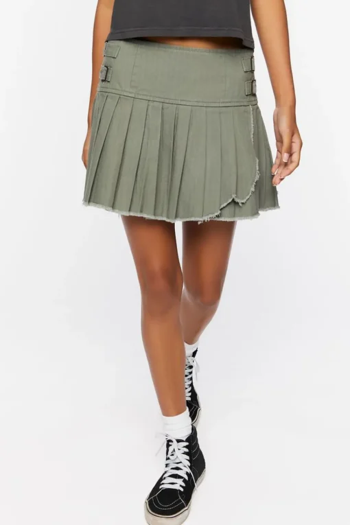 Pleated Raw-Hem Mini Skirt