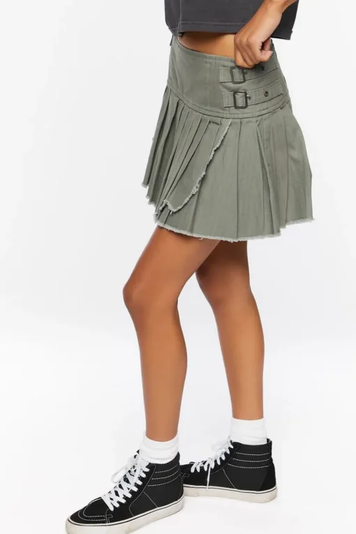 Pleated Raw-Hem Mini Skirt