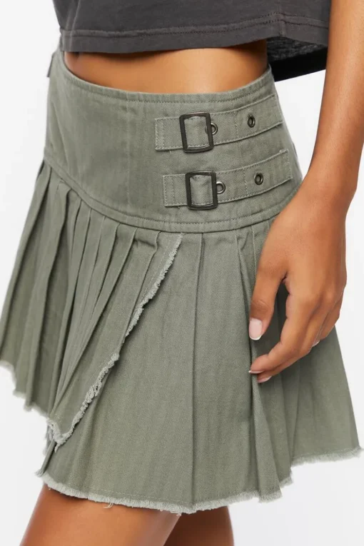 Pleated Raw-Hem Mini Skirt