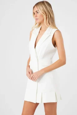 Pleated Sleeveless Blazer Dress