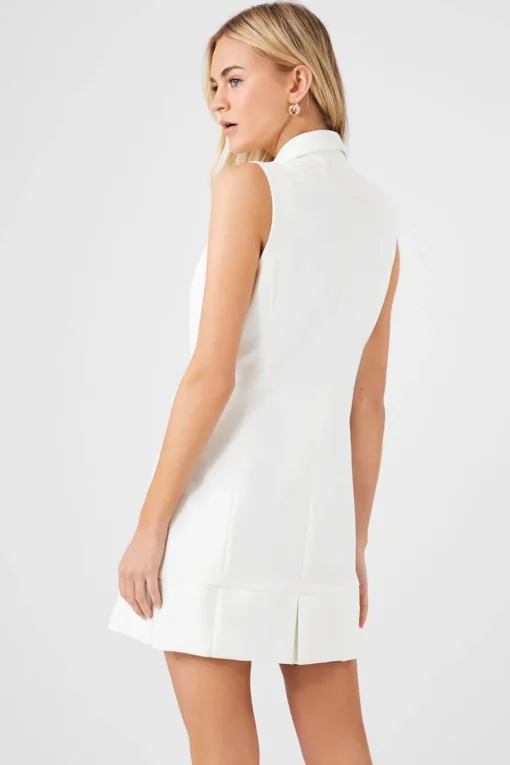 Pleated Sleeveless Blazer Dress