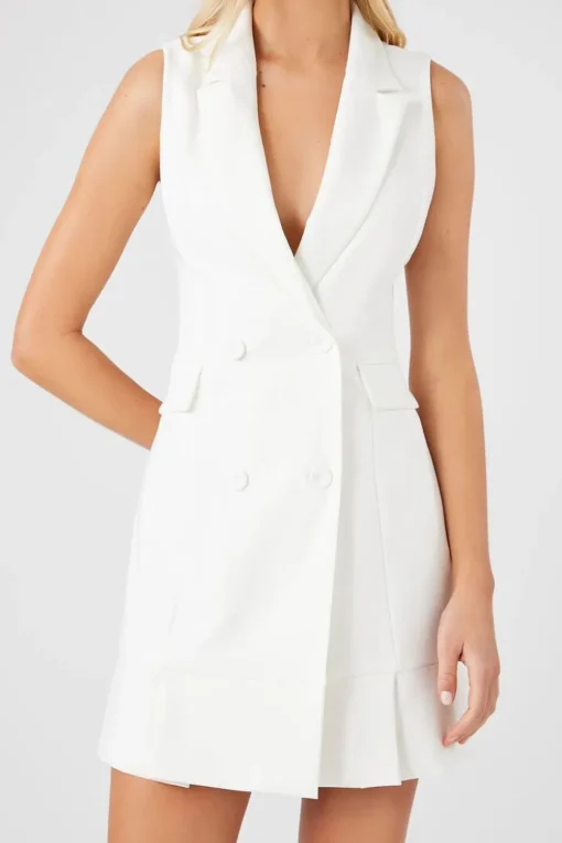 Pleated Sleeveless Blazer Dress