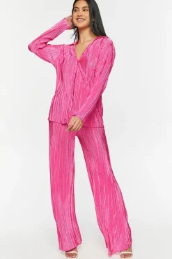 Plisse Lettuce-Edge Shirt & Pants Set