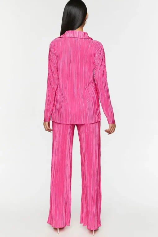Plisse Lettuce-Edge Shirt & Pants Set