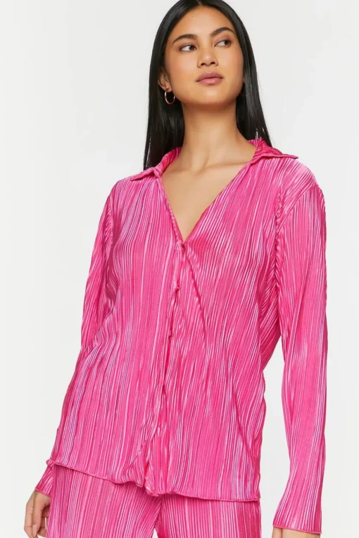 Plisse Lettuce-Edge Shirt & Pants Set