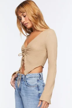 Plunging Bell Sleeve Crop Top