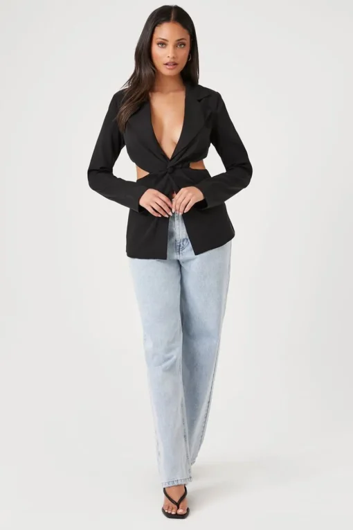 Plunging Cutout Buttoned Blazer