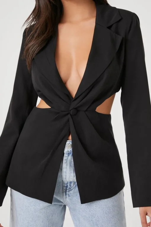 Plunging Cutout Buttoned Blazer