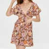 Plunging Floral Mini Dress