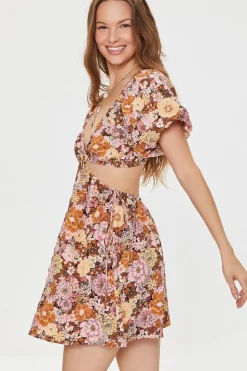 Plunging Floral Mini Dress