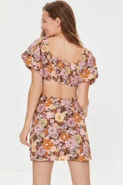 Plunging Floral Mini Dress