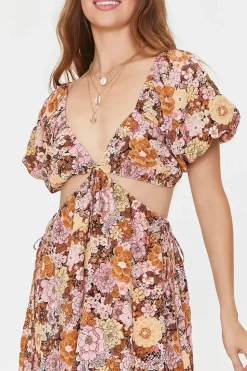 Plunging Floral Mini Dress