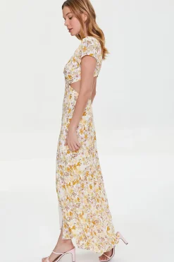 Plunging Floral Print Dress