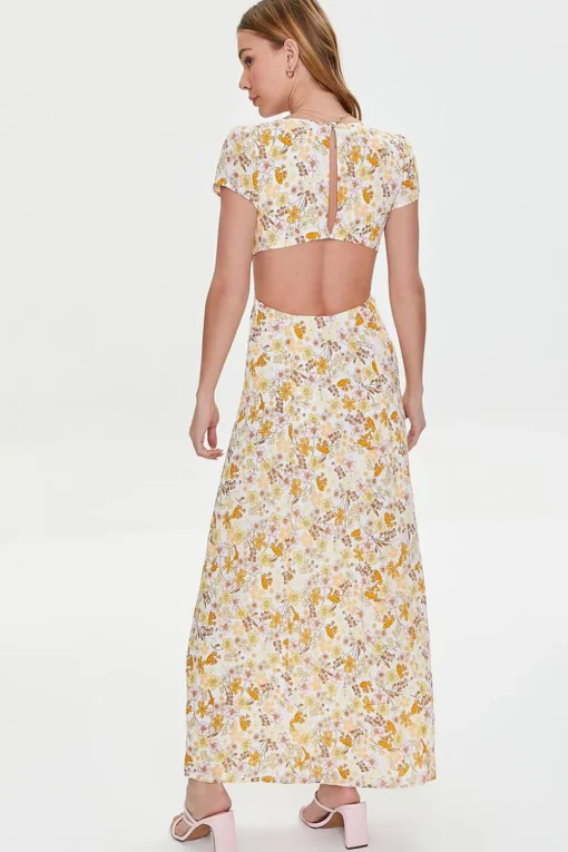 Plunging Floral Print Dress