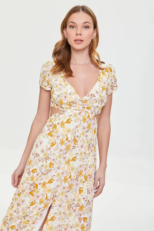 Plunging Floral Print Dress