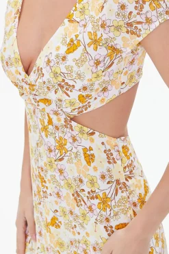 Plunging Floral Print Dress