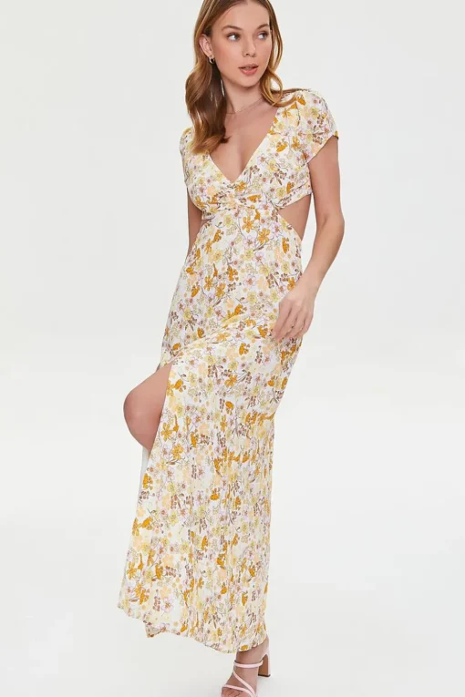 Plunging Floral Print Dress