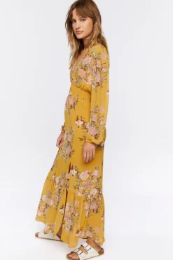 Plunging Floral Print Maxi Dress