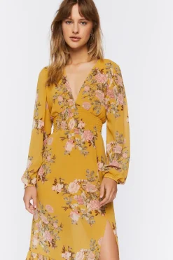 Plunging Floral Print Maxi Dress
