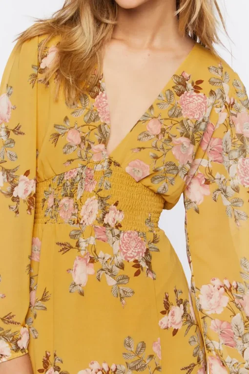 Plunging Floral Print Maxi Dress