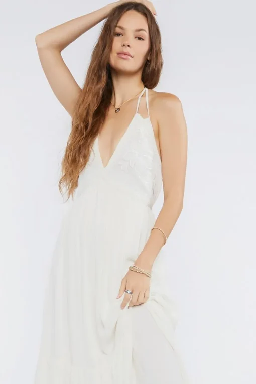 Plunging Halter Maxi Dress