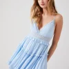Plunging Lace-Back Ruffled Dress