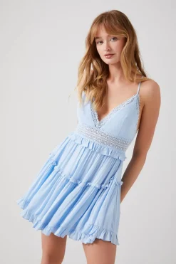 Plunging Lace-Back Ruffled Dress