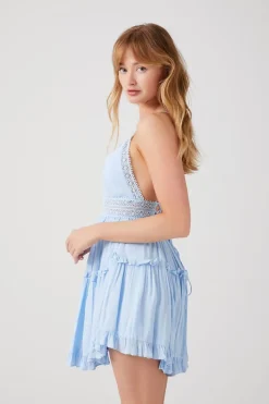 Plunging Lace-Back Ruffled Dress