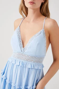 Plunging Lace-Back Ruffled Dress