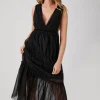 Plunging Mesh Midi Dress