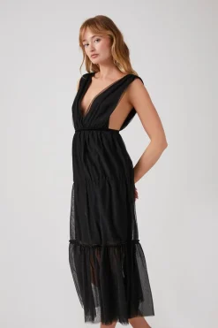 Plunging Mesh Midi Dress
