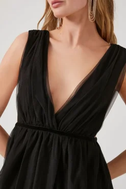 Plunging Mesh Midi Dress