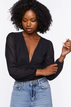 Plunging Peasant Sleeve Bodysuit